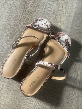 Express Women's Snake-Print Strappy Sandals in Pink and Brown